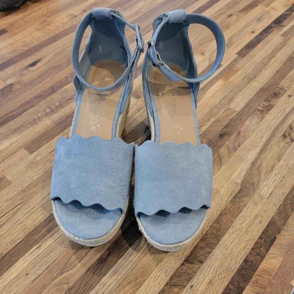 Francesca's Addilyn Espadrille Wedge Sandal Blue Faux Suede